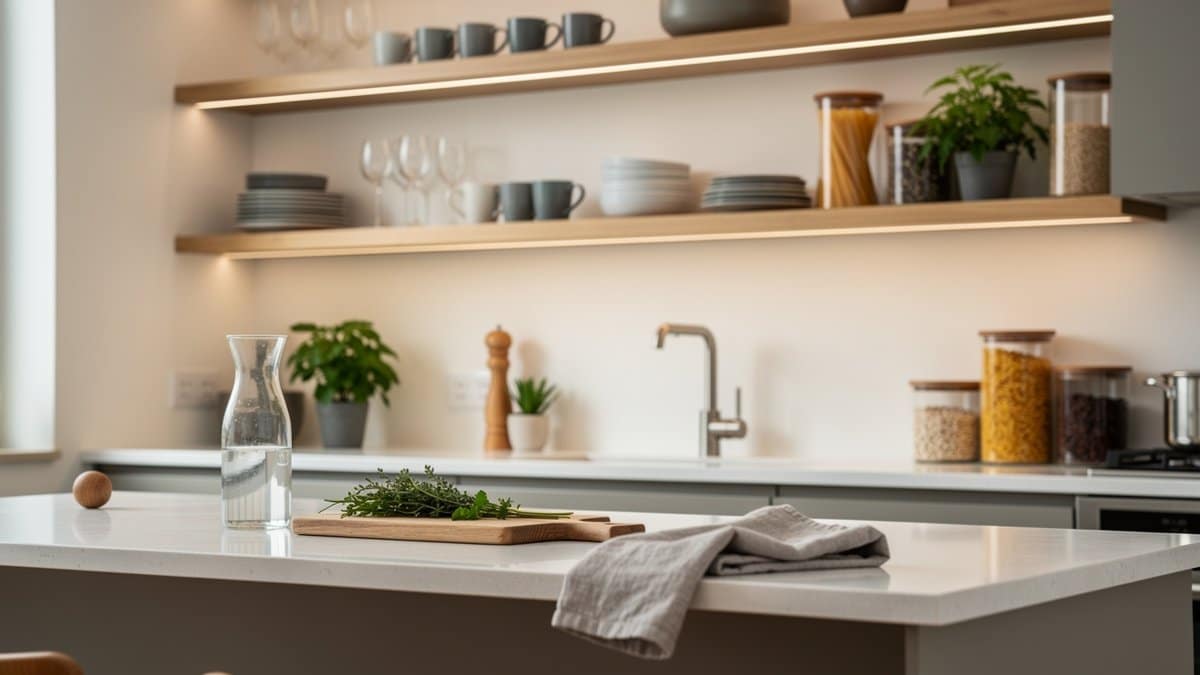 open shelving kitchen