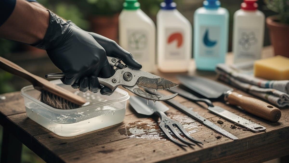 cleaning garden tools