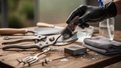 cleaning garden tools