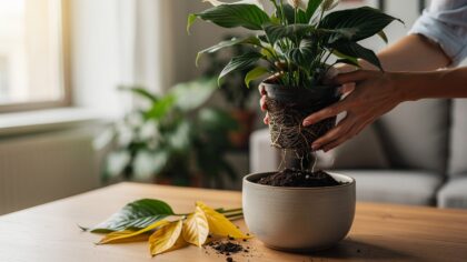 repotting peace lily