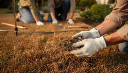 brown lawn after watering