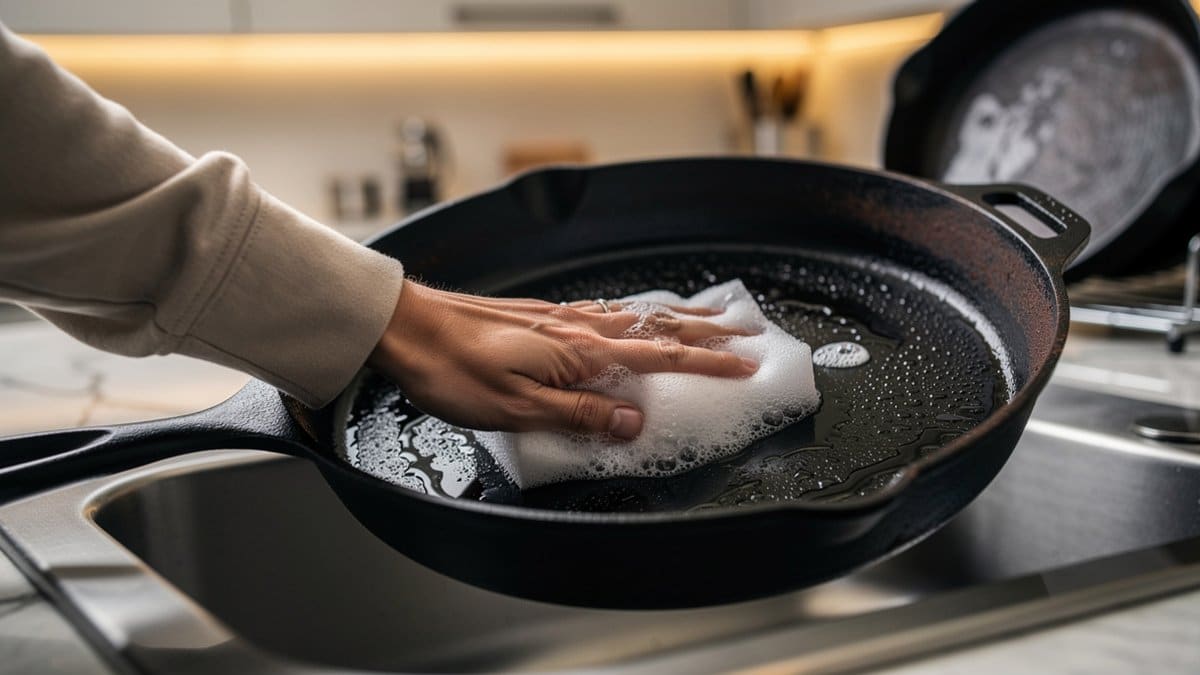 clean cast iron with soap