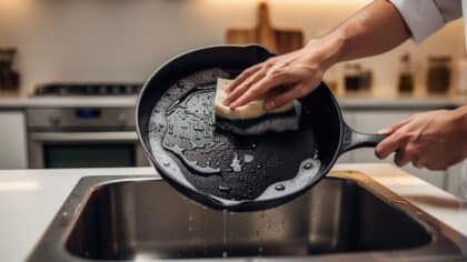 clean cast iron with soap