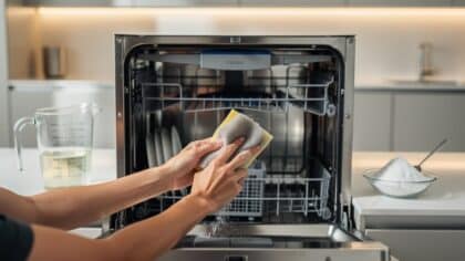 dishwasher cleaning vinegar baking soda