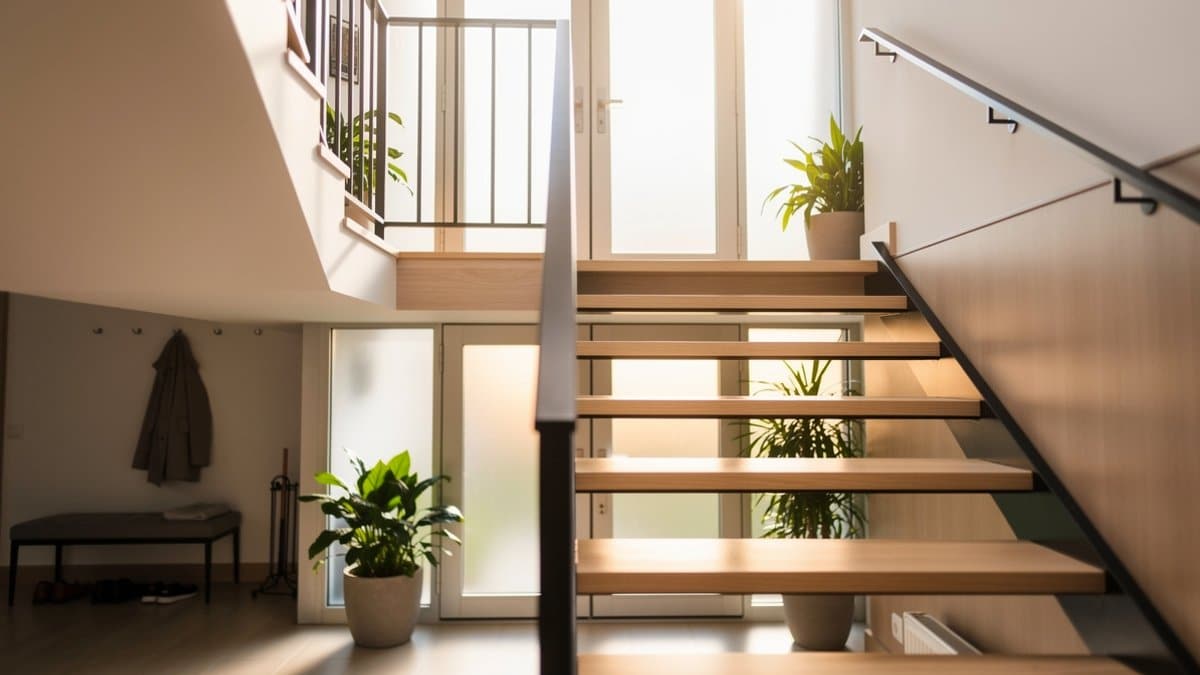 staircase facing door feng shui