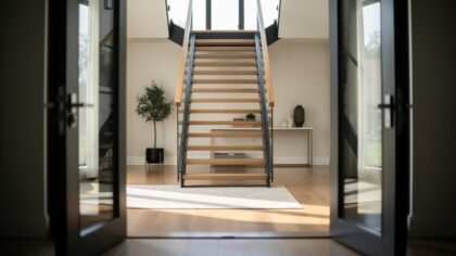 staircase facing door feng shui